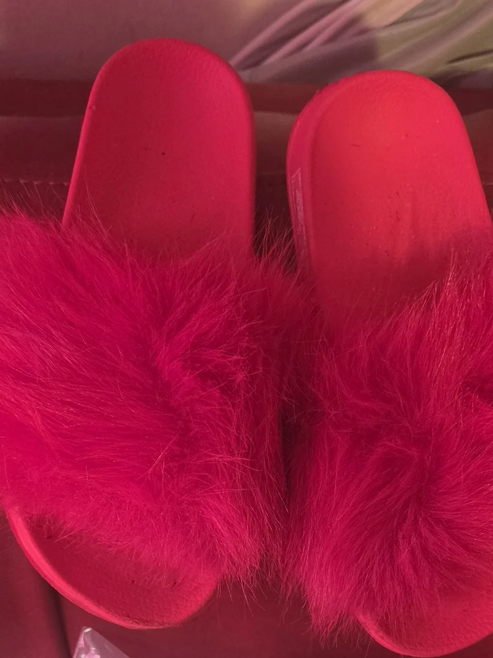 Kids ......Faux-Fur Slide Slippers - Red